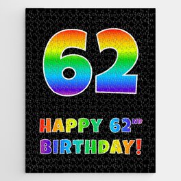 [ Thumbnail: HAPPY 62ND BIRTHDAY - Multicolored Rainbow Spectrum Gradient Jigsaw Puzzle ]