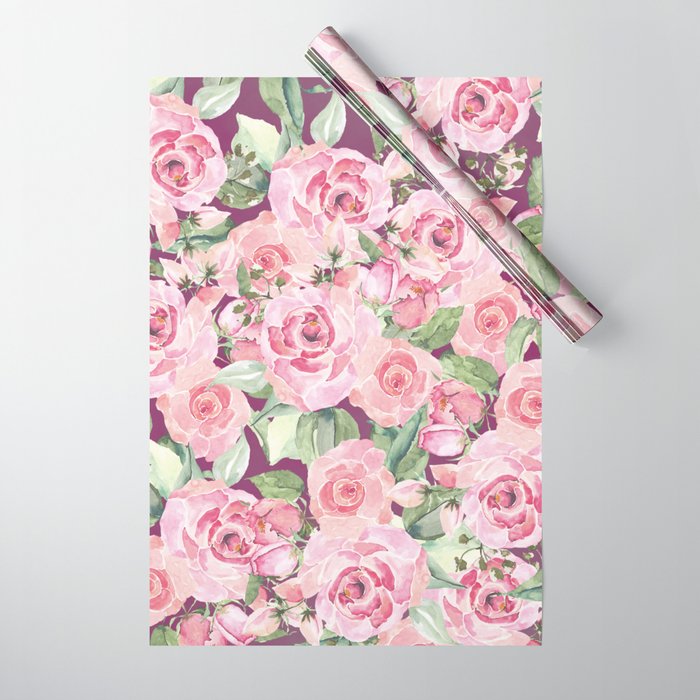 Watercolor blush pink coral red burgundy floral Wrapping Paper by