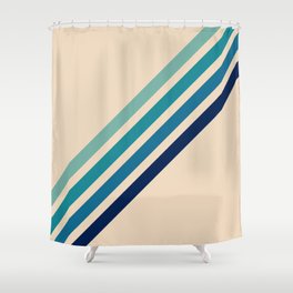 Vintage Retro 70s Blue Tone Stripes Shower Curtain