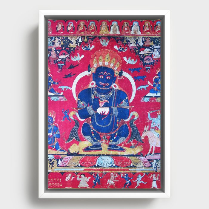 Blue Mahakala Buddhist Protector Panjarnata Lord of the Pavilion Framed Canvas