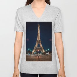 Eiffet Tower at Night V Neck T Shirt