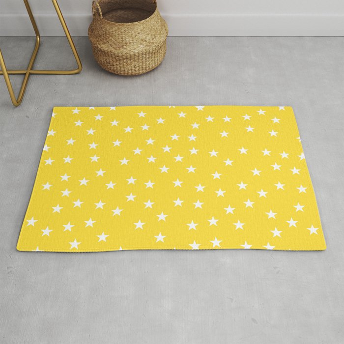 Yellow background with white stars seamless pattern Rug