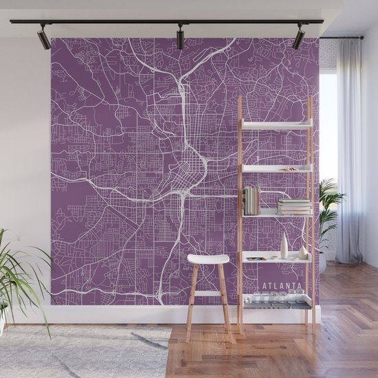 Atlanta Map Usa Purple Wall Mural