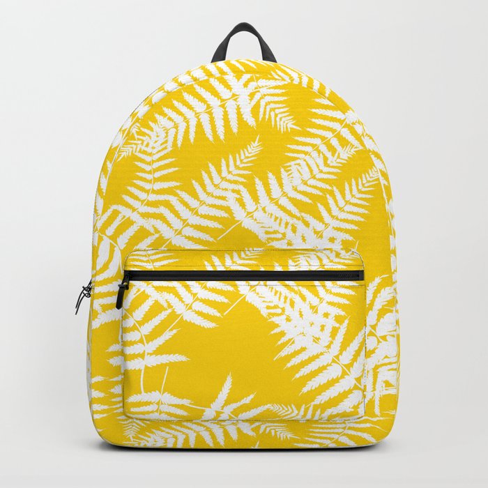 Yellow And White Fern Leaf Pattern Backpack