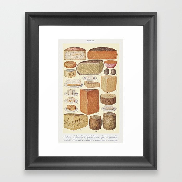 Vintage Collage of Household Cheeses, Beeton, 1923 Framed Art Print