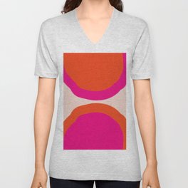 Curved Trajectories (Fuchsia Pink and Orange) V Neck T Shirt