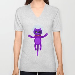 Funny alien cat flying in the space with astronaut helmet V Neck T Shirt