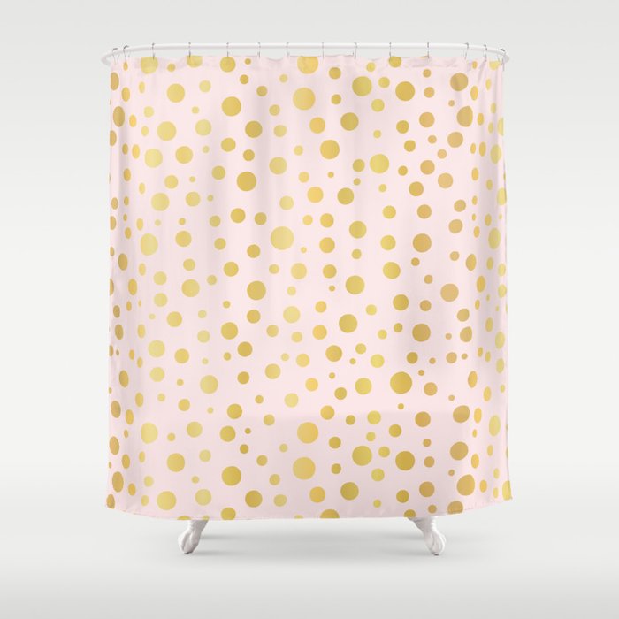 Luxe Rose Gold Polka Dots Pattern Seamless Vector Drawn Metallic Shower Curtain By Limolida