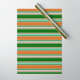 [ Thumbnail: Chocolate, Aquamarine, Dark Green, and Grey Colored Lines Pattern Wrapping Paper ]