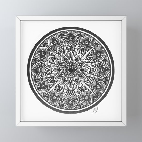 Mandala Art Print Black White Wall Art Geometric Design Circular Floral Artwork Framed Mini Art Print By Nmartworks Society6