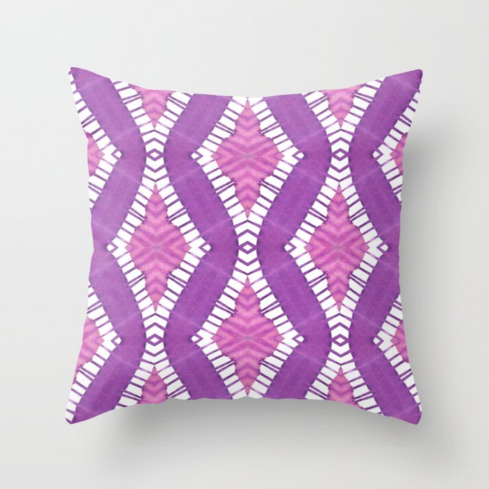 Pink and Purple Tie Dye Boho Batik Diamond Pattern Throw Pillow