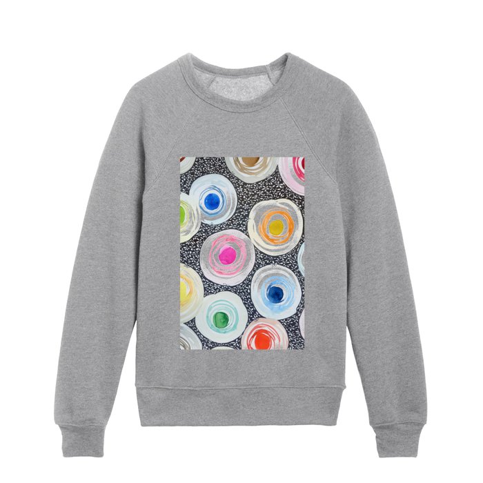 little black and white flowers and circles Kids Crewneck
