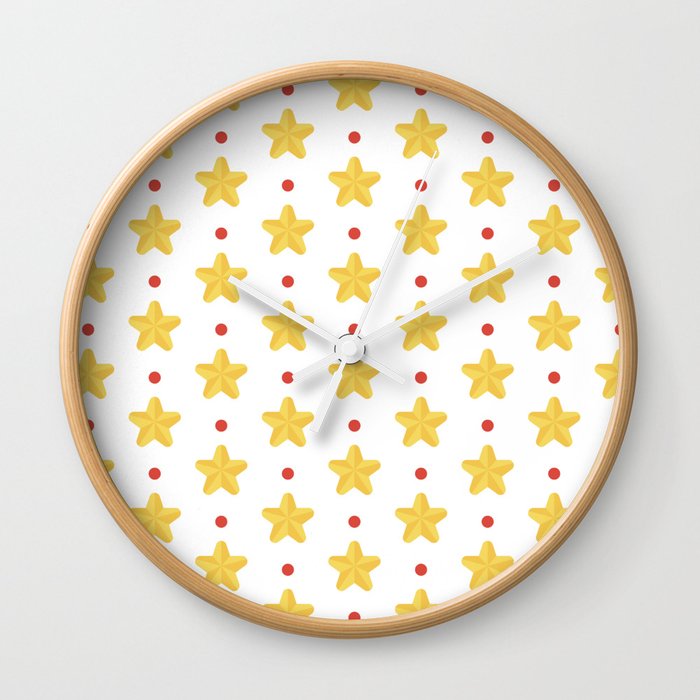 Christmas Pattern Yellow Golden Star Wall Clock