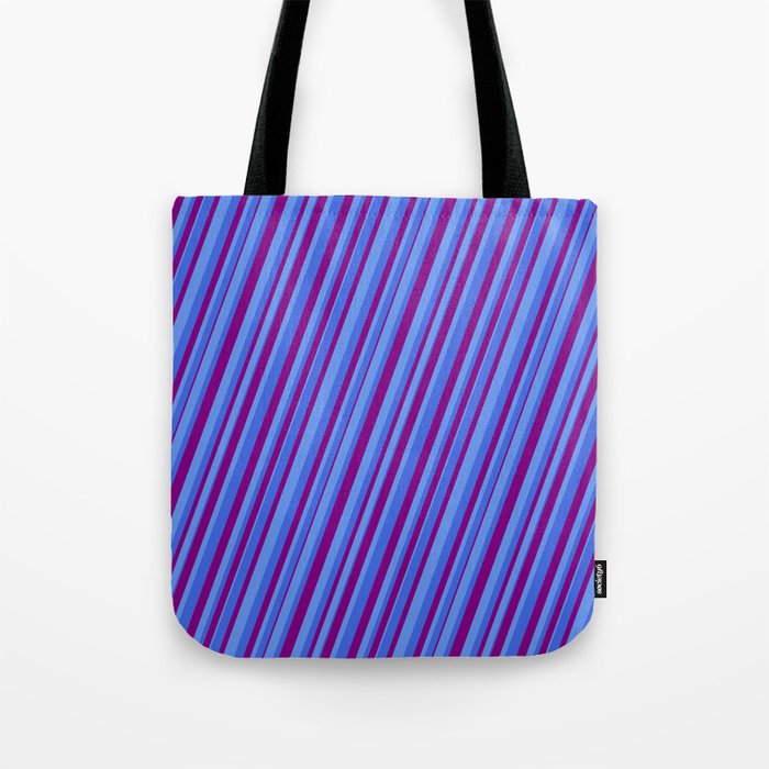 Cornflower Blue, Royal Blue & Purple Colored Pattern of Stripes Tote Bag