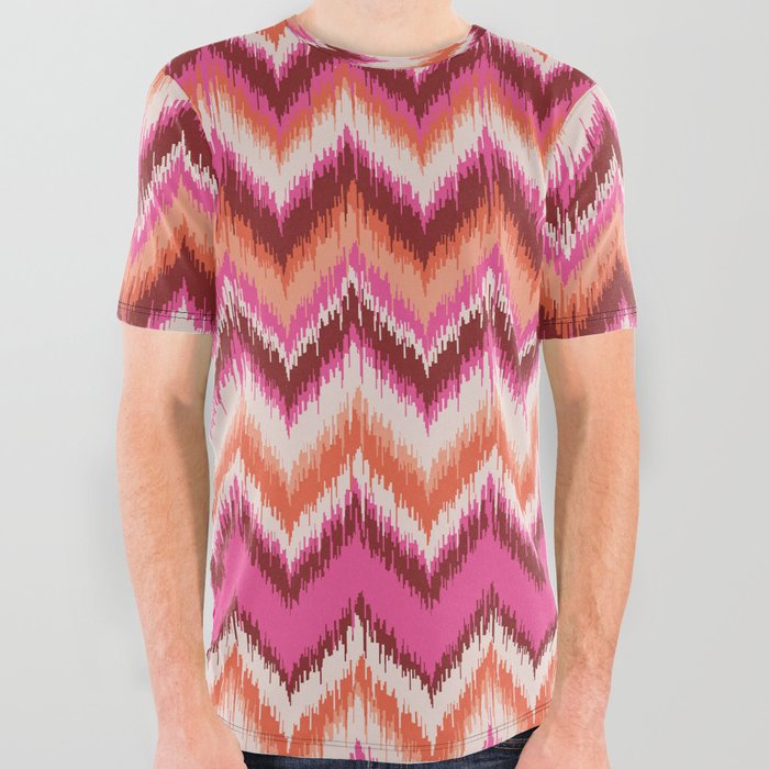 8-Bit Ikat Pattern – Pink & Maroon All Over Graphic Tee