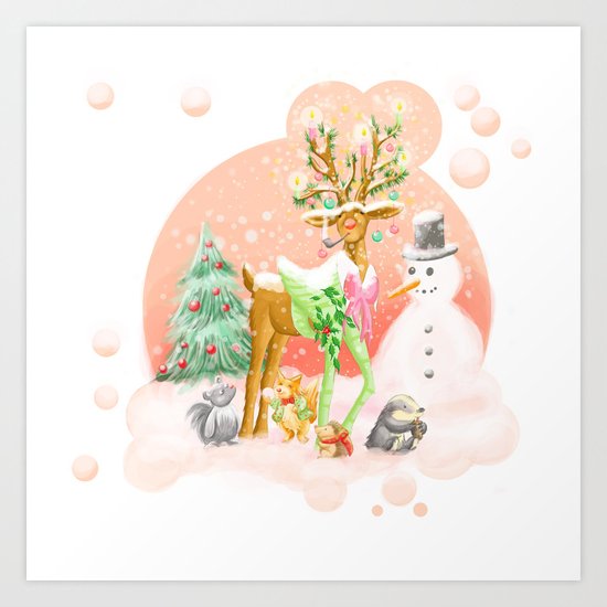 Reindeer Before Christmas Art Print