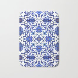 Art Nouveau Chinese Tile, Cobalt Blue & White Badematte