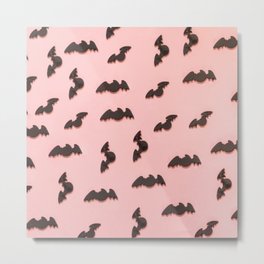 Bat Pattern for Halloween on Pink Background Metal Print