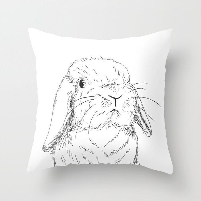 Curious Holland Lop Bunny Throw Pillow