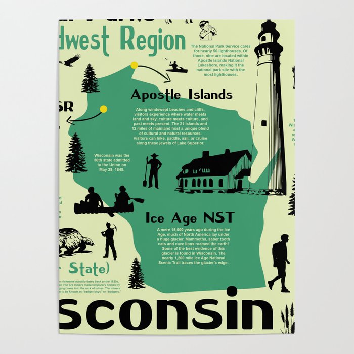 Wisconsin National Parks Infographic Map Poster By Bravuramedia Society6