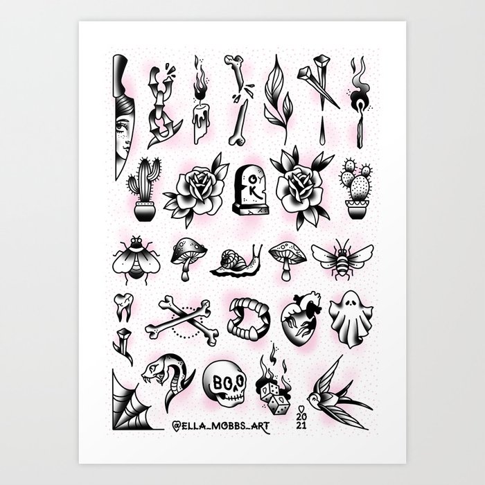 Gap Fillers Friday the 13th Halloween Cute Traditional Tattoo Flash Style  Print by Ella Mobbs Creep Heart Art Print by Ella Mobbs | Society6