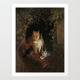Cat with kittens, 1844 Art Print