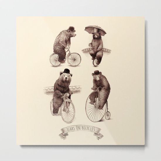 Bears on Bicycles Metal Print