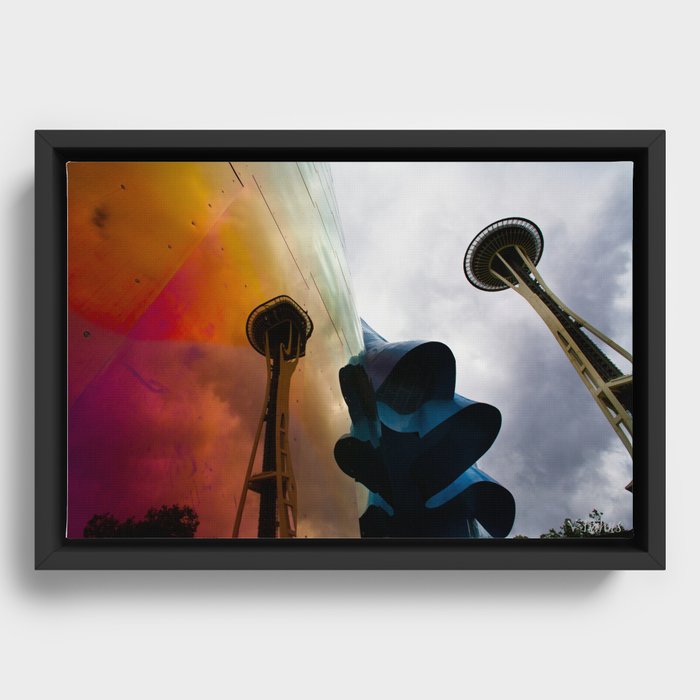 Space Needle Reflection Framed Canvas