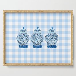 Blue and White Ginger Jar Gingham Serving Tray
