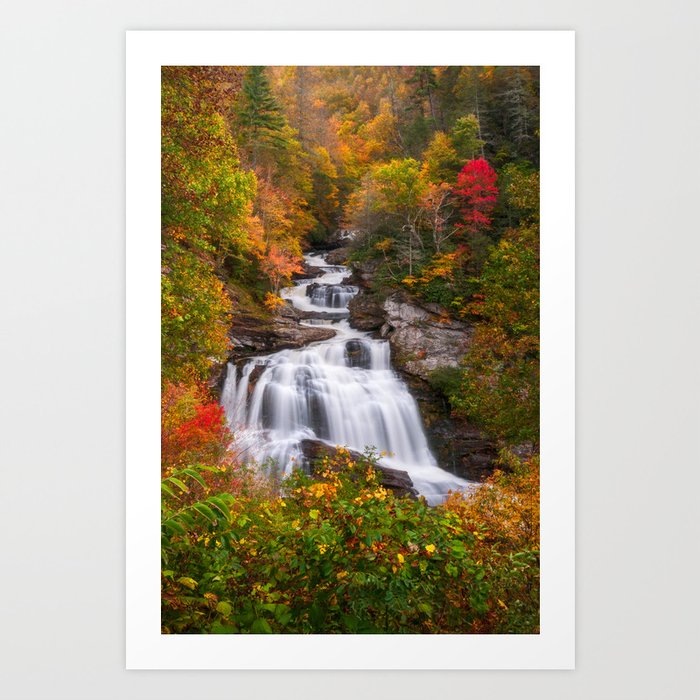 Cullasaja Falls Autumn Waterfalls Blue Ridge Mountains North Carolina Scenic Nature Landscape Art Print