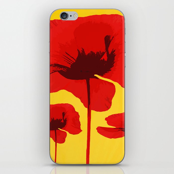 Large Red Poppies Warm Yellow Background #decor #society6 #buyart iPhone Skin