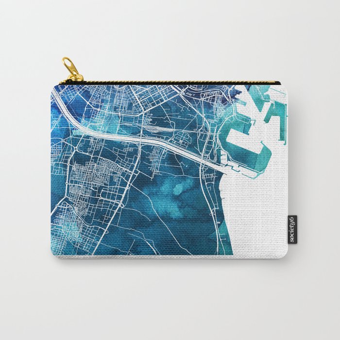 Valencia Spain Map Navy Blue Turquoise Watercolor Carry-All Pouch