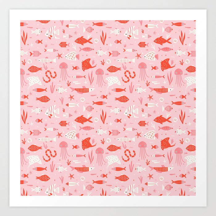 Tropical Fish Pattern Pink Art Print