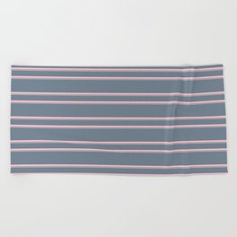 [ Thumbnail: Slate Gray, Pink, and Dark Grey Colored Lines Pattern Beach Towel ]