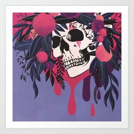 Floral Halloween Skull - Periwinkle Art Print
