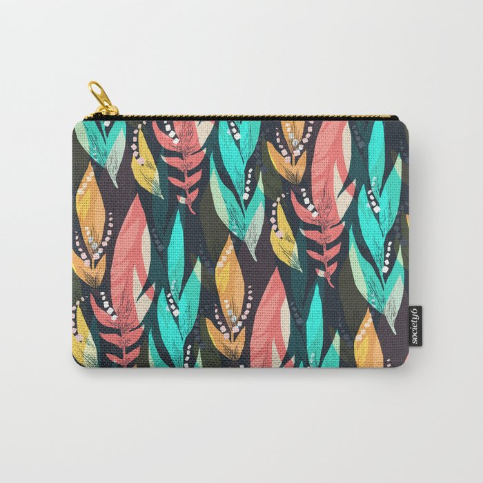 Summer Colorful Tropical Leaves Green Orange Carry-All Pouch
