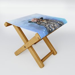 Painting of cute owl with flowers on his head (blue background) - nature Folding Stool