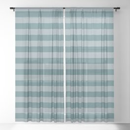 Beetle Green Horizontal Summer Cabana Beach Picnic Stripes Sheer Curtain