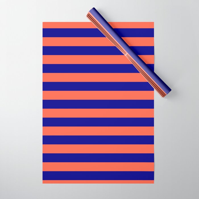 Red and Dark Blue Colored Lines/Stripes Pattern Wrapping Paper