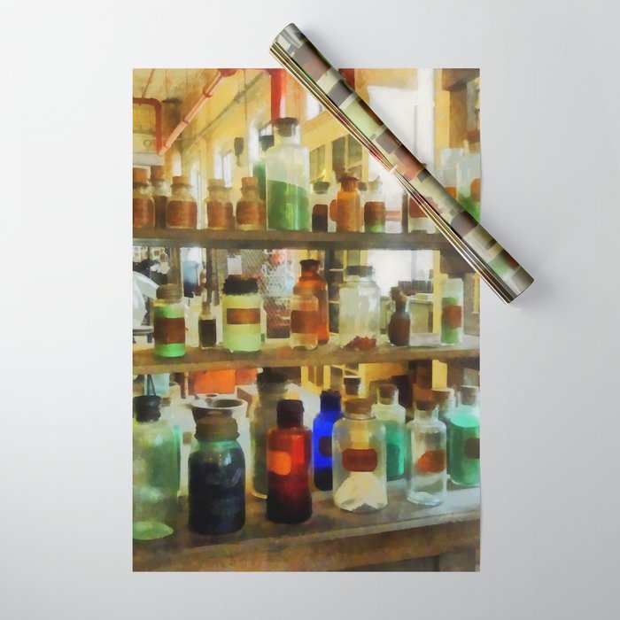 Scientist - Bottles of Chemicals Green and Brown Wrapping Paper