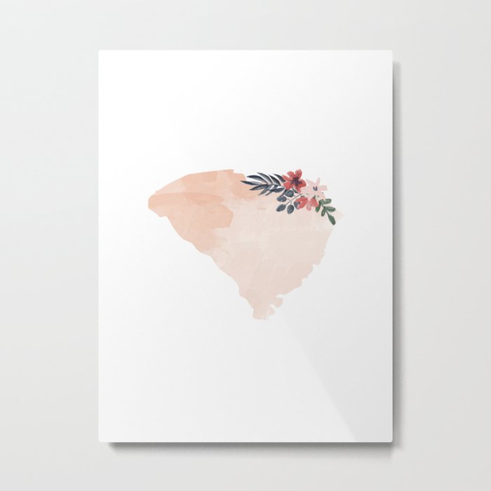 South Carolina Watercolor Floral State Metal Print
