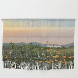 Field of Wildflowers Sunset Illustration Wall Hanging