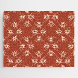 Nature Honey Bees Bumble Bee Pattern Burnt Orange Beige Jigsaw Puzzle