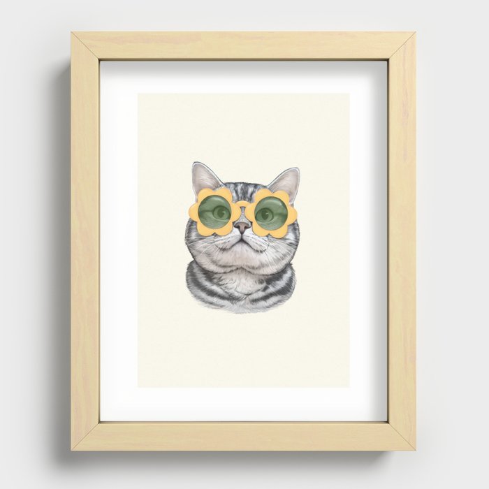 Mellow Yellow Cat Recessed Framed Print