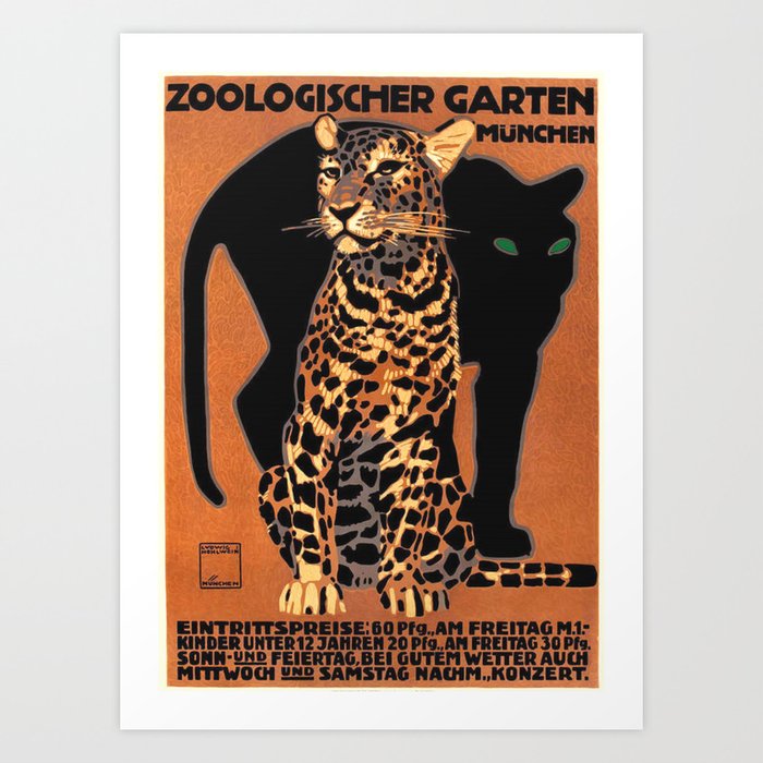 Munich Zoo Big Cats By Ludvig Hohlwein 1926 Art Print