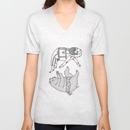 On the bear's uncontrollable urge to toss his master in the air Unisex V-Neck