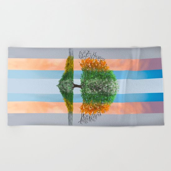 The seasons of the year in a tree Beach Towel