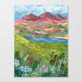 Mountain Lake with Summer Flowers Canvas Print