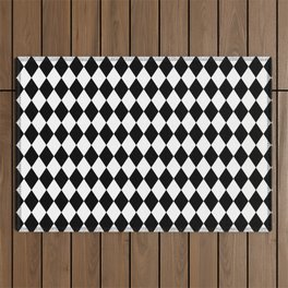 Classic Black and White Harlequin Diamond Check Outdoor Rug