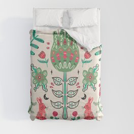 Florarl Folk Art with Rabbit Comforter